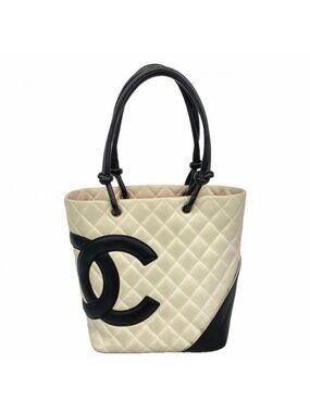 Chanel Tote Cambon Lambskin White Black Silver